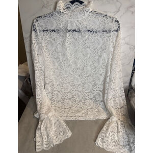 Women's Unbranded White Lace High Neck Bell Sleeve Blouse